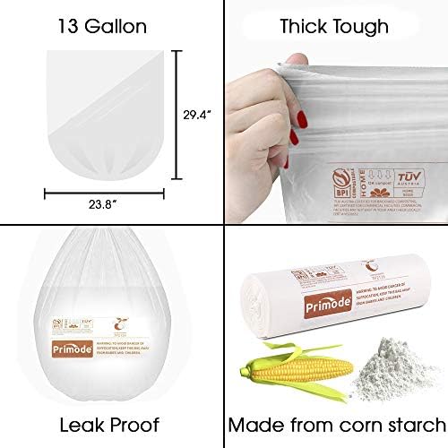 Compostable Bags, 13 Gallon Food Scraps Yard Waste Bags, 50 Count, Extra Thick 0.87 Mil. ASTMD6400 Compost Bags Small Kitchen Trash Bags, Certified By BPI And TÜV AUSTRIA - Image 3