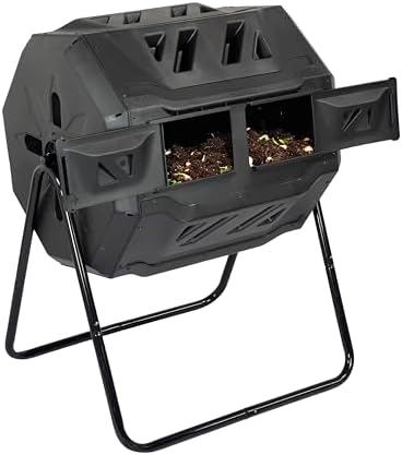 Simply Bio 43-Gallon Outdoor Compost Tumbler Bin – BPA-Free Rotating Compost Bin for Garden, Kitchen and Yard Waste, Outdoor Compost Bin Tumbler, Dual Chamber, Black, Weather-Resistant by SimplyBio