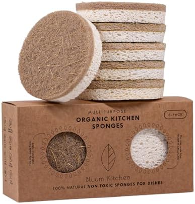 Round Organic Kitchen Sponges 6-Pack – Non Toxic Sponges for Dishes, Natural Dish Sponge Set, Plant Based Cellulose & Coconut Fiber Sponge, Biodegradable, Compostable, Eco Friendly by BluumKitchen