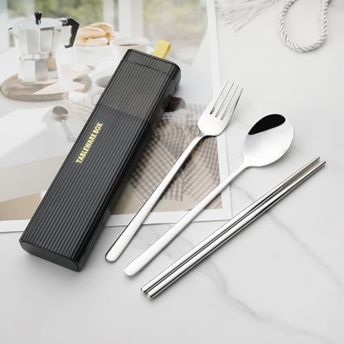 DEVICO Travel Utensils with Case, 4Pcs Korean Chopsticks Fork and Spoon Set - Image 4