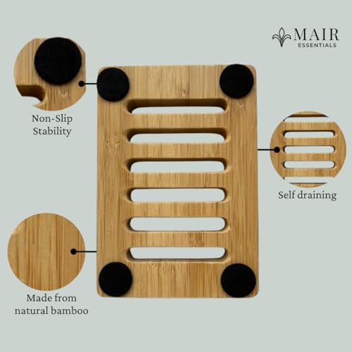 Bamboo Soap Dish – 2-Pack Self-Draining Soap Dish for Shower – Natural Bamboo Wood Tray for Bathroom with Drainage – Wooden Holder for Kitchen, Bath, Sink - Image 4