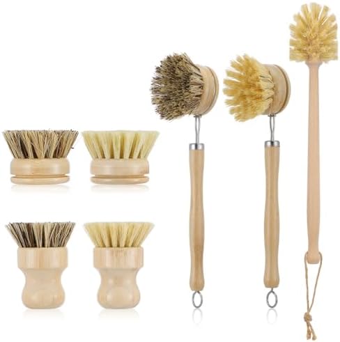 7-Piece Bamboo Dish Brush Set, Natural Kitchen Scrub Brush Kit with Wooden Handle for Pots, Pans, Vegetables, Eco-Friendly Cleaning Tools by Unknown