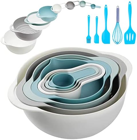 13 Pcs Mixing Bowls Set, RV Camping Accessories Set, Apartment Kitchen Gadget Easy Storage, Inculding Measuring Cups Colander Sifter Large Bowl Whisk Scraper, Great for Cooking and Baking, No BPA by PantulaHomeGoods