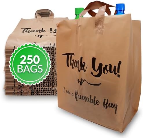Reli. Reusable Plastic Shopping Bags, 250 Pack, 2 Mil Brown Grocery Bags by Reli