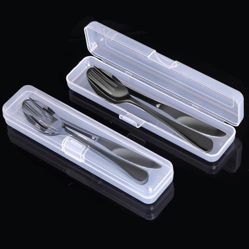 4PCS Premium Travel Utensils With Case, Stainless Steel Reusable Portable Utensils Set With Case, Lengnoyp Travel Silverware Set With Case for Lunch Box Includ Fork Spoon Knife Set, Black - Image 3