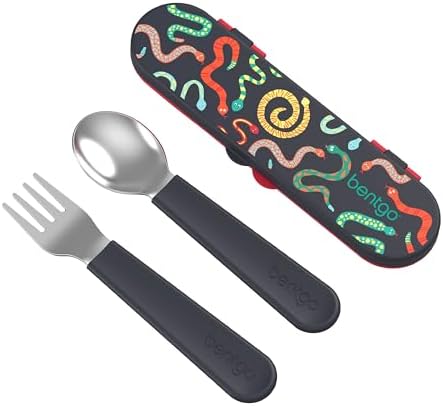 Bentgo Kids Stainless Steel Utensil Set - Reusable Fork, Spoon & Storage Case, PFAS- & BPA-Free, Easy-Grip Handles, Lightweight, Dishwasher Safe, School Lunch, Travel & Outdoors (NEW Sssnakes) by Unknown