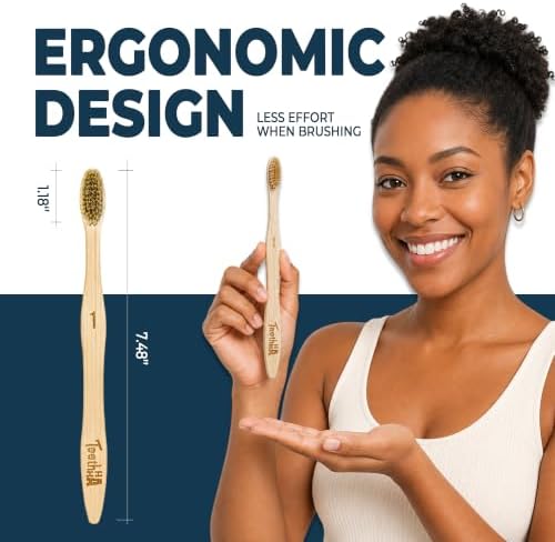 Firm Boar Bristle Bamboo Toothbrushes 3 Pack | Microplastics & Nylon Free; 100% Biodegradable & Compostable | Organic Natural Toothbrush; Hard Bristles Toothbrushes - Image 5