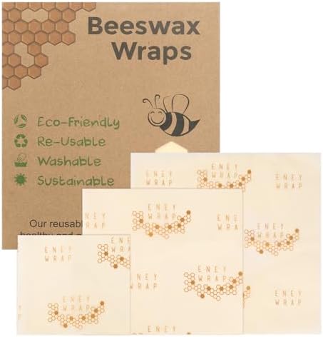 Reusable Beeswax Wrap 3 Pack (S, M, L) Beeswax Wraps for Food - Organic by VKQ