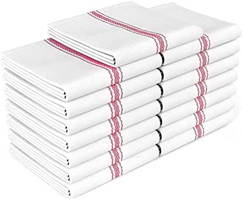 Zeppoli Classic Kitchen Towels -15 Pack 100% Natural Cotton Towel Set, Reusable Wash Cloths, Absorbent Dish Towels, Machine Washable Hand Towels, Kitchen Essentials - 14" by 25 - Red Striped by Zeppoli