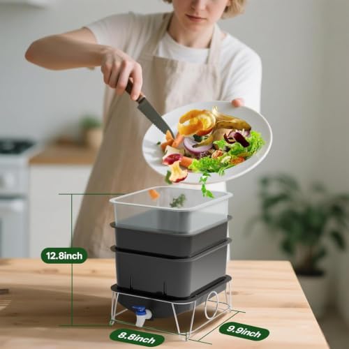 3-Tray 15L Worm Farm,Indoor Worm Compost Bin for Kitchen Food Waste - Image 2