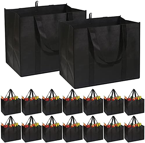 DIOMMELL Set of 16 Reusable Grocery Bags Extra Large Super Strong Heavy Duty Shopping Tote Bags with Reinforced Handles Black by DIOMMELL