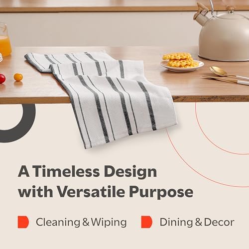 Zeppoli Classic Kitchen Towels - 6 Pack 100% Natural Cotton Towel Set, Reusable Wash Cloths, Absorbent Dish Towels, Machine Washable Hand Towels, Kitchen Essentials, 20" x 28" - Black VAR - Image 5