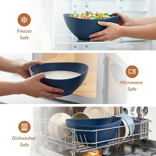 Homienly Wheat Straw Bowl Set of 6-60 OZ Large Salad Bowls,Microwave and Dishwasher Safe Bowl Set, Alternative for Plastic Bowls for Serving Soup,Popcorn Bowl for Kitchen - Blue - Image 5