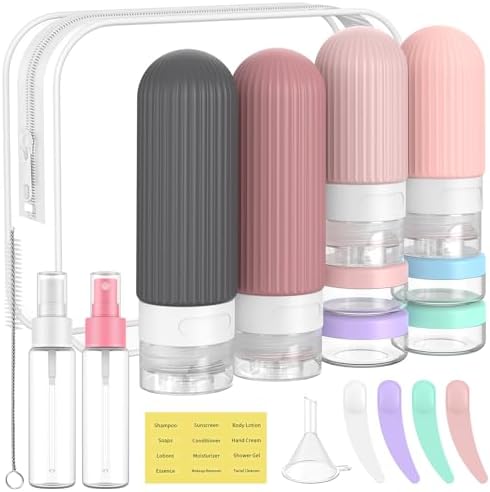 ME.FAN Travel Bottles for Toiletries,18 Pack Silicone Portable Size Bottle, TSA Approved Refillable Cosmetic Container Kits for Conditioner, Shampoo, Lotion,Face Cream - Pink by MEFAN