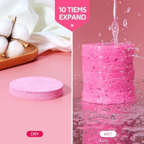 GAINWELL 50-Count Compressed Facial Sponge for Daily Facial Cleansing and Exfoliating, 100％ Natural Cosmetic Spa Sponges for Makeup Remover, Reusable, Pink - Image 4
