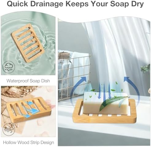 Wooden Soap Dish, Bamboo Soap Holder for Shower, Self Draining Tray - Image 5