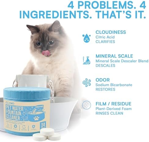 Pet Water Fountain Cleaner and Descaler Tablets 24-Pack Residue-free Fountain Cleaning Tablets for Cat and Dog Pump and Filter Maintenance, Cleaning Kit Compatible, Safe for Plastics and Metals - Image 4