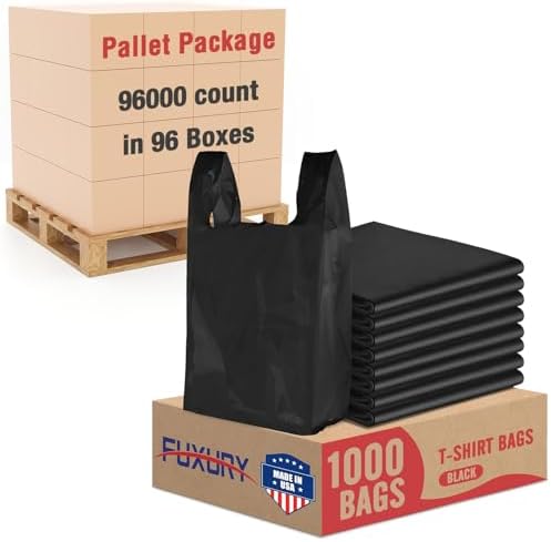 Fuxury 96000 (96K) Count Plain Black Plastic Grocery Shopping T-shirt Bags by Fuxury