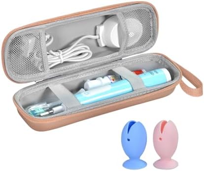 Travel Case for Oral-B/Oral-B Pro/Phlips Sonicare Electric Toothbrush with 2pcs Toothbrush Heads Cover Cap, Portable Hard Protective Storage Bag with Accessories Storage (Gold) by TUNYINSH
