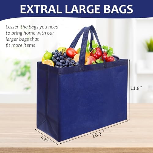 50 Pcs Reusable Tote Bag with Handles Bulk Extra Large Non Woven Grocery Shopping Bags for Boutiques Retail Store(Navy) - Image 3