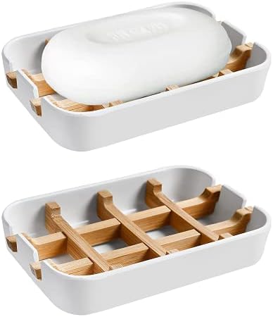 Aoheuo Modern Bamboo Fiber soap Holder and soap Dish Combination (Removable), White, 5.12 Long by 3 Wide, 0.98 inches high, Used in Kitchens, bathrooms, and bar Sinks by Aoheuo