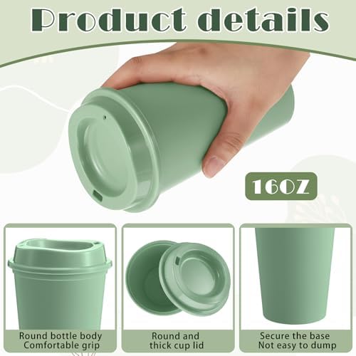 FillTouch 12 Pcs 16 oz Reusable Coffee Cups with Lids, Green Gradient - Image 3