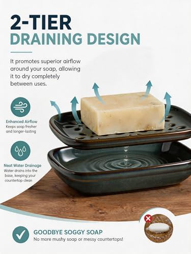Miamolo Soap Dish for Shower, Bar Soap Holder 2 Layer Draining, Mess-Free - Image 5
