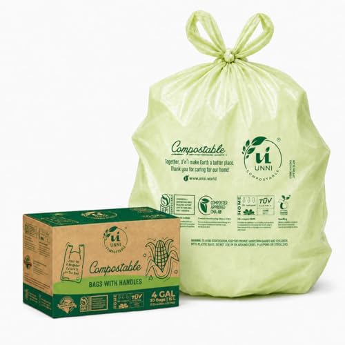 UNNI 4 Gallon Compostable Bags with Easy-Tie Handles, 15 Liter, 30 Count by UNNI