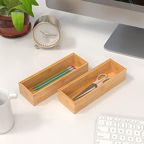 VeyFey Silverware Tray for Drawer, Stackable Kitchen Bamboo Drawer Organizer 9" x 3" x 2" Set of 2 - Image 3
