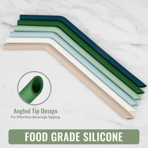 NiHome 6-Pack Wide Reusable Bent Silicone Straws for Smoothies, Milkshake - Image 3
