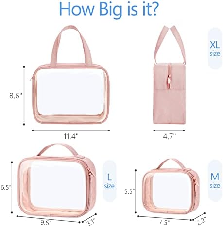 PACKISM Clear Makeup Bag Travel - TSA Approved Toiletry Bag, 3 Pack Pink - Image 3