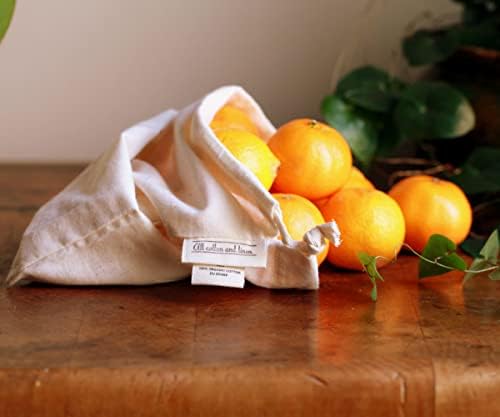 Muslin Cloth Bags, 100% Cotton, Set of 6 (2 Large, 2 Medium, 2 Small), Produce Bags Reusable Cotton Washable, Muslin Grocery Bag with Drawstring, Vegetable Storage Bags for Fruit, Bread & Bulk Food - Image 2
