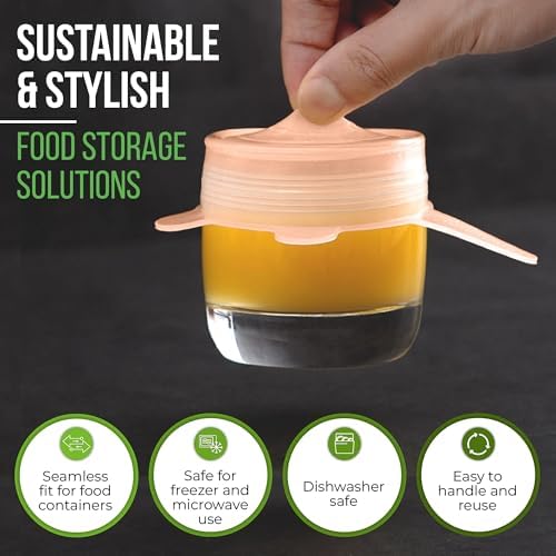 Reusable Silicone Stretch Lids for Food Storage in Fridge - Elastic Heat-Resistant Bowl Covers, Cups, Cans, Jars - Universal Food Grade Lid for Containers - 7 Pack - Apricot Stretchy Lid Set - Image 7