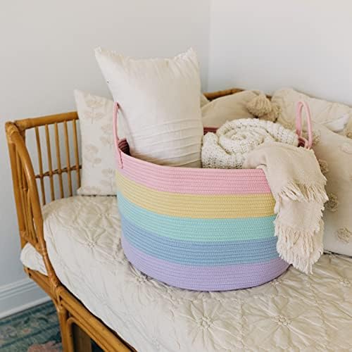OrganiHaus Rainbow Toy Basket & Blanket Storage Bin, Nursery 20x13" - Image 4