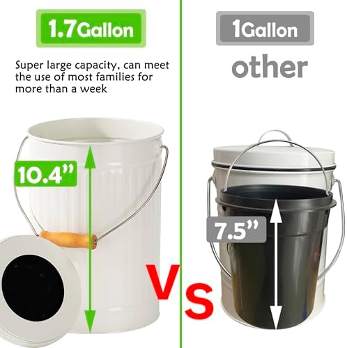 1.7 Gallon Kitchen Compost Bin, Indoor Countertop Compost Bin with Lid, 100% Rust Proof Compost Bucket with Non-Smell Charcoal Filters (White) - Image 2