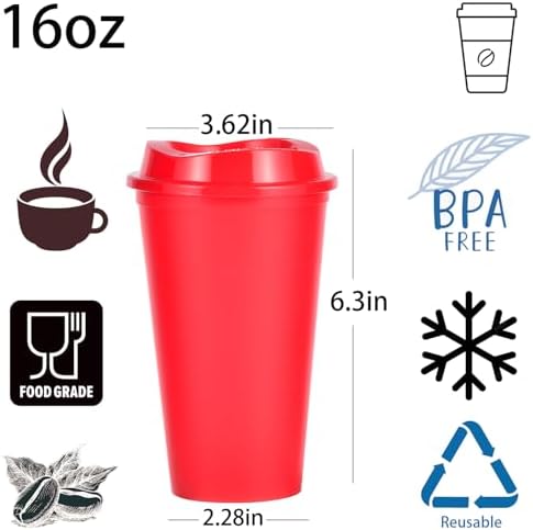 16oz Reusable Plastic Coffee Cups with Lids, 13 Pack, Rainbow - Image 2