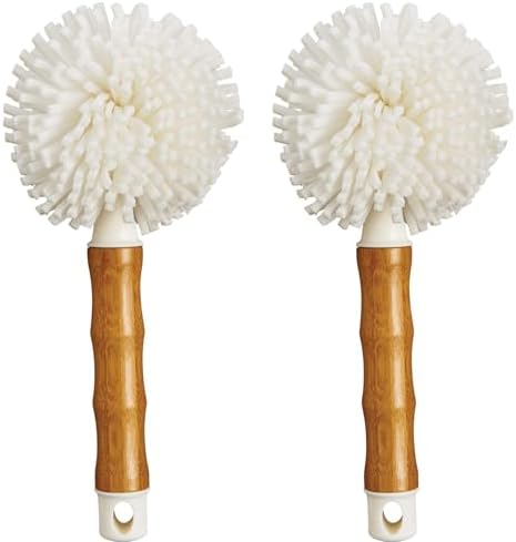HIC Kitchen Bamboo Glass Brush, Bamboo with Non-Scratch Foam Tips, Set of 2 by HIC