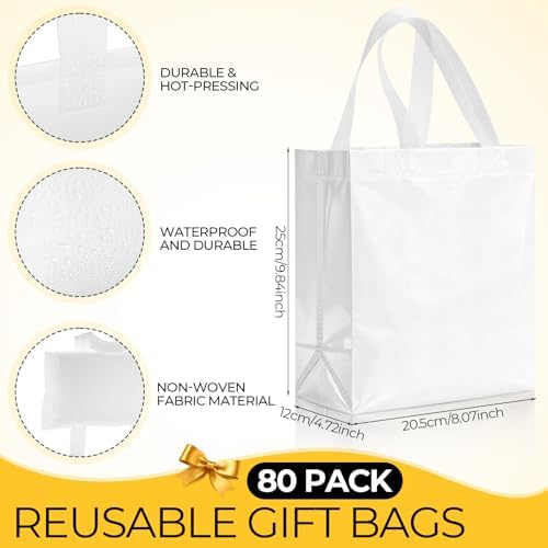 Eccliy 80 Pcs Reusable Gift Bags, Medium, White - Image 4