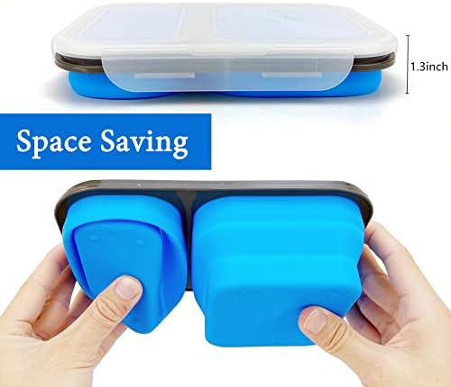 2 Compartments Collapsible Airtight Bento Box with Ideal Portion 600ml & 450ml and 2 in 1 Spoon & Fork, Food Grade Silicone Lunch Container for Adults Work Travel, Microwave Safe - Image 6