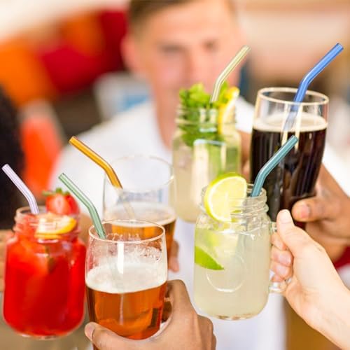 10 Pcs Reusable Bent Glass Drinking Straws,9''x10 mm Colorful Glass Straws - Image 5