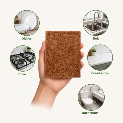 Natural Coconut Scrubber 5-Pack - Eco Friendly Dish Sponges for Kitchen Cleaning, Pots and Pans - Zero Waste, Plastic Free, Tough Non-Scratch Scouring Pads - Image 6