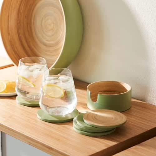 Spun Bamboo Coasters for Drinks - Coaster Set with Bamboo Wood Coasters and Coaster Holder. Modern Coasters for Coffee Table (Sage) - Image 5