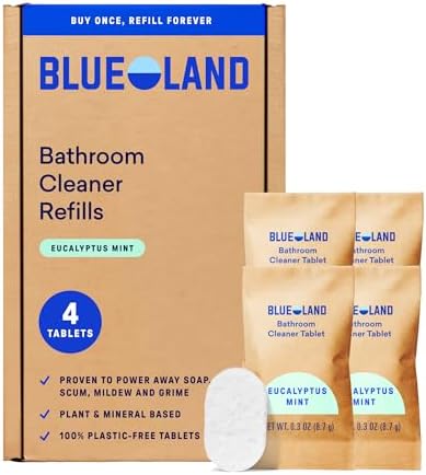 BLUELAND Bathroom Spray Cleaner, 4-Pack Refill, Eucalyptus Mint by BLUELAND