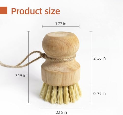 Bamboo Pot & Pan Cleaning Brush Set - 3 Pack Natural Dish Brushes Bamboo Scrub Dish Brushes, Durable Scrubber for Kitchen Pots, Pans, Vegetables & Fruit - Image 3