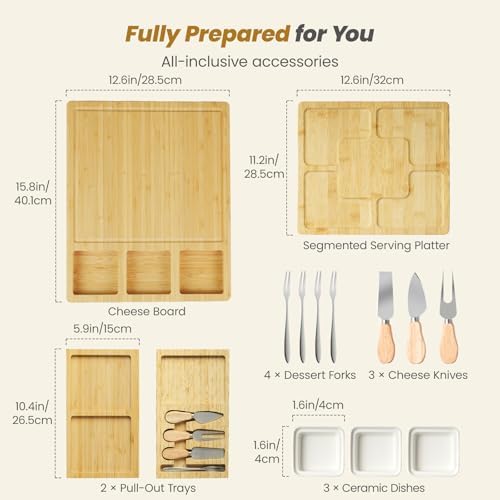 Large Bamboo Charcuterie Board, Double Pull-Out Trays Set, Natural - Image 5