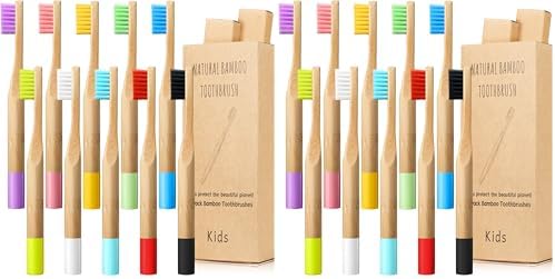 Boao 10 Pieces Kids Bamboo Toothbrush Natural Soft Bristle Wooden Toothbrush Toddlers Adults Natural Wood Organic Tooth Brush BPA-Free Color Travel by Boao