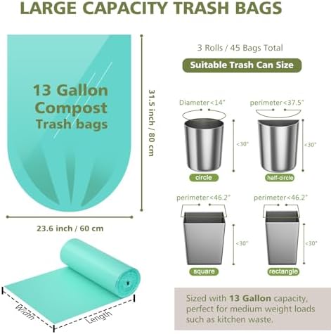AYOTEE Compostable Trash Bags 13 Gallon Tall Kitchen Trash Bags, 45 Count - Image 3