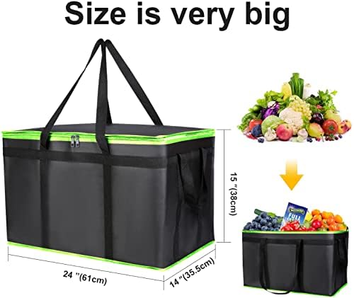 2 Pack XXXL-Large Insulated Grocery Shopping Bags, Green, Reusable Bag,Thermal Zipper,Collapsible,Tote,Cooler,Food Transport hot and Cold,for instacart,Camping,Recycled Material delivery Groceries, - Image 5