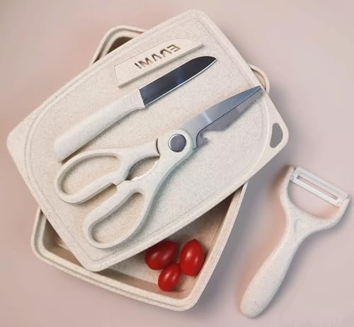 ZeQi 5-in-1 Cutting Board, Knife, Peeler, Scissors and Tray Set/Travel, Camping/Outdoor, Dorms/Small Cutting Boards/BPA Free/Dishwasher Safe by ZeQi