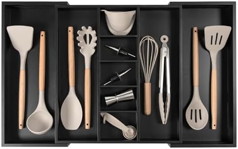 KitchenEdge Utensil & Junk Drawer Organizer, 16-28 in, Black Bamboo by KitchenEdge